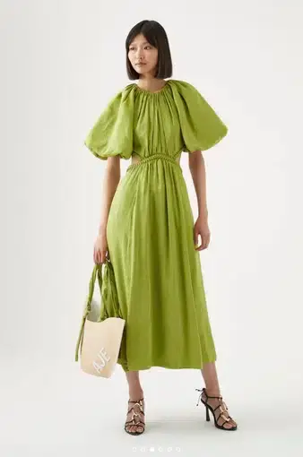 Aje Capucine Puff Sleeve Midi Dress in Verdant Green Size 10