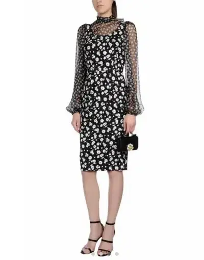 Dolce & Gabbana Floral Midi Dress Black/White Size 38/ Au 6