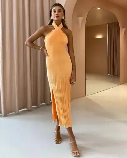 L'Idee Soiree Halter Gown Orange Size 10