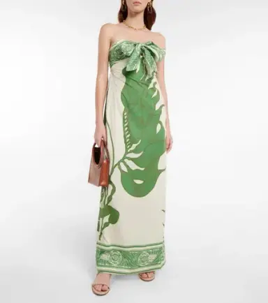 Johanna Ortiz Seagrass Cotton Maxi Dress Green Size 8