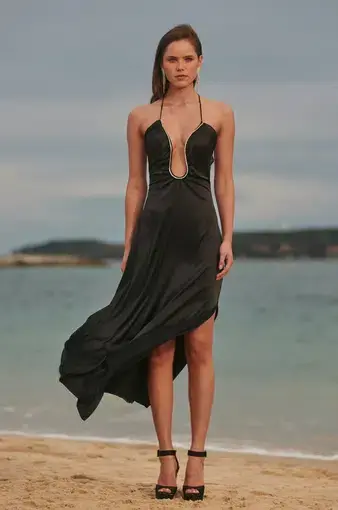Sonya Moda Satin Embellished Keyhole Dress Black Size 8 