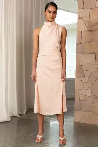 Misha Collection Robbia Satin Midi Dress in Peach Parfait Size 8