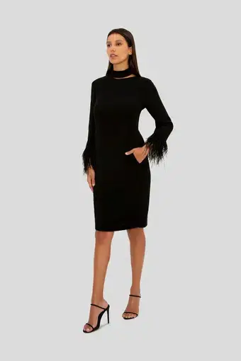 Carla Zampatti Feather Cocktail Dress Black Size 4