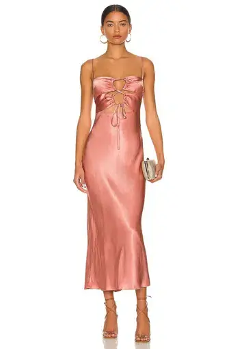 Shona Joy Eloise Lace Up Midi Dress in Antique Rose Pink Size 10