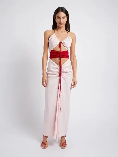 Christopher Esber Multi Panel Disconnect Ruched Halter Dress Rose Quartz Size 6