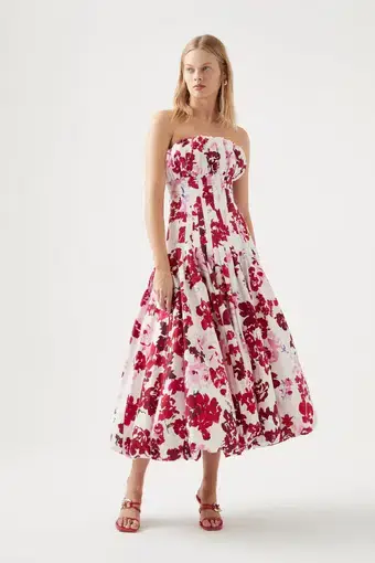 Aje The Mathilde Bubble Hem Midi Dress Roses of Provence Print Size 10