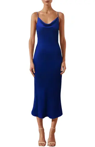 Shona Joy Mia Bias Cowl Midi Dress Cobalt Blue Size 6
