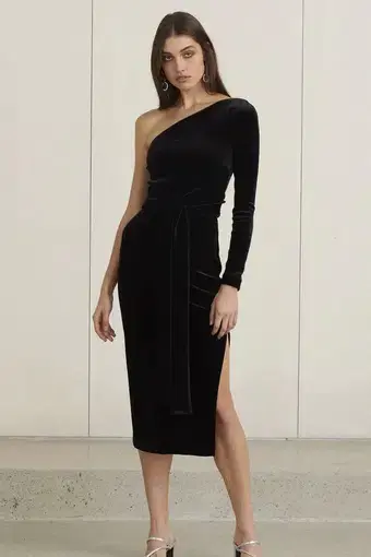 Bec & Bridge Velour One Shoulder Dress Black Size 10
