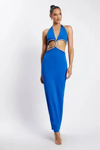 Meshki Nicha Diamante Cut Out Midi Dress Blue Size 8