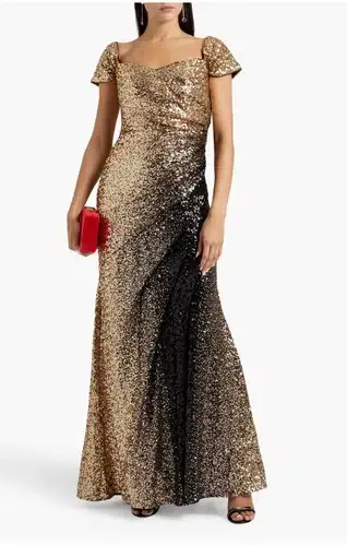 Badgley Mischka Gold to Black Ombré Sequin Gown Gold Size 10