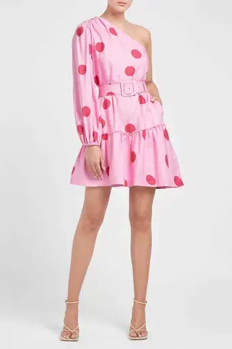 Rebecca Vallance Dalia One Sleeve Mini Dress Pink Size 14