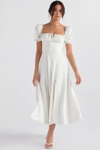 House of CB Tallulah Puff Sleeve Midi Dress White Size S / Au 8