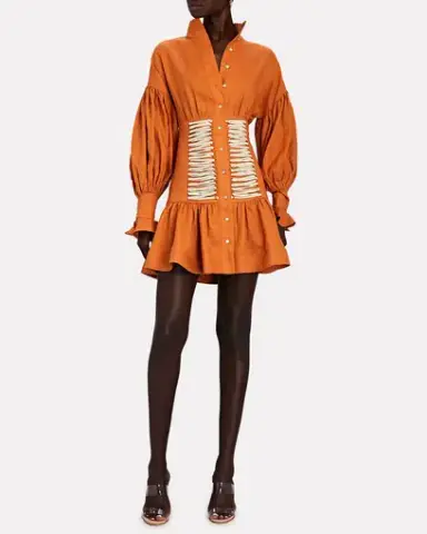 Alemais Holly Linen Lace-Front Mini Dress Orange Size 8