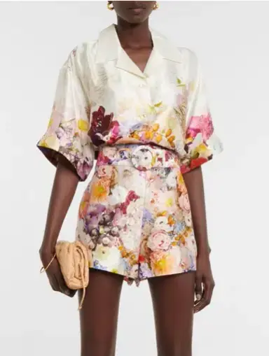 Zimmermann Prima Short Sleeve Shirt & Short Set Multi Floral Size 6