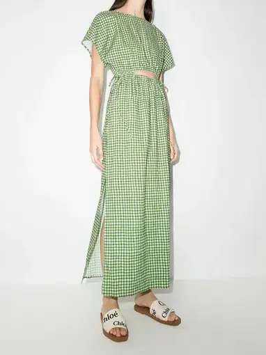 Peony Picnic After Swim Gingham-check Maxi Dress Green Size 10 