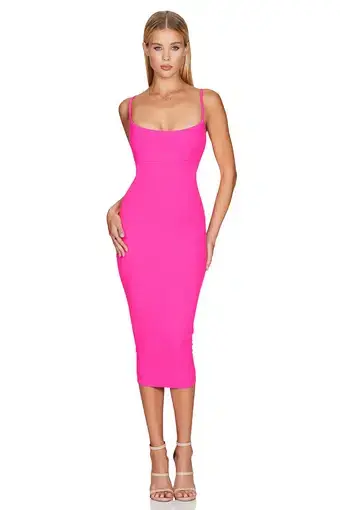 Nookie Bailey Midi Dress Neon Pink Size L/AU 12