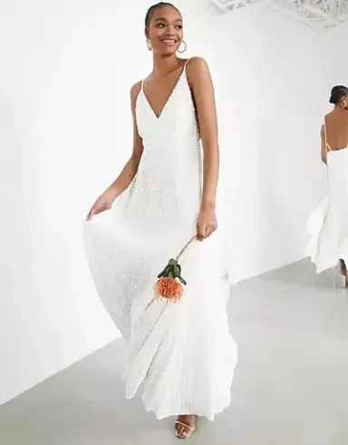 Asos Edition Josie Embellished Cami Maxi Wedding Dress White Sequin Size 18