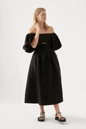 Eugenie Off Shoulder Midi Dress in Black Size M / Au 10