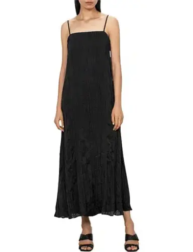 Veronika Maine Plisse Slip Dress Black Size 8