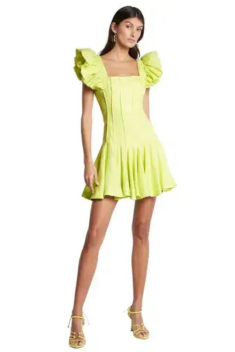 Aje Breathless Frill Sleeve Mini Dress Lime Green Size 6