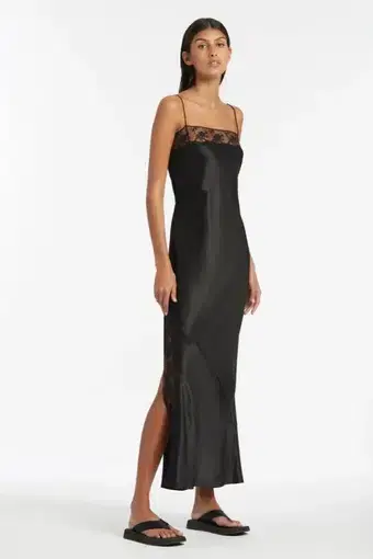 Sir the Label Willa Bias Lace Trim Dress Black Size 8