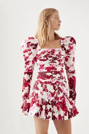 Aje  Marlene Roses Ruched Top &  La Vie Bubble Mini Skirt Set  Roses of Provence Print Size 8 