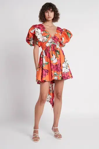 Aje Gretta Bow Back Mini Dress in Vivid Camellia Print Size 8