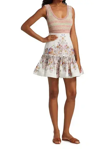 Zimmermann Prima Flip Linen Mini Skirt in Multi Floral Size 0P / Au 6P