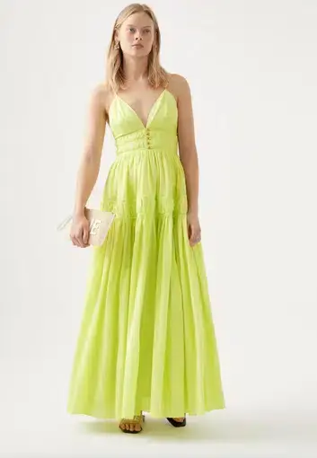 Aje Grace Tiered Maxi Dress Light Lemon Size 6