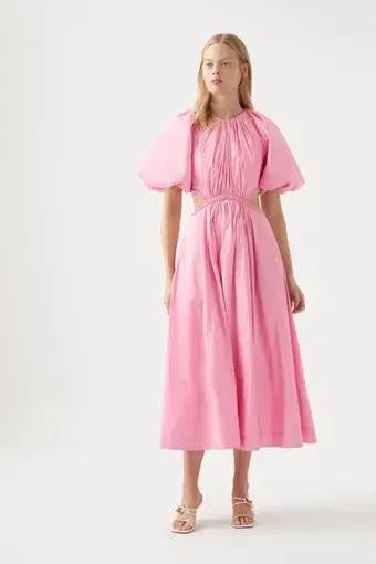 Aje Capucine Puff Sleeve Midi Dress Pink Size 8
