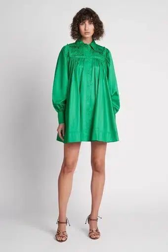 Aje Tidal Tucked Smock Mini Dress Green Size 6