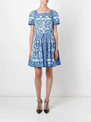Dolce & Gabbana Majolica Mini Dress Blue/White Print Size 6