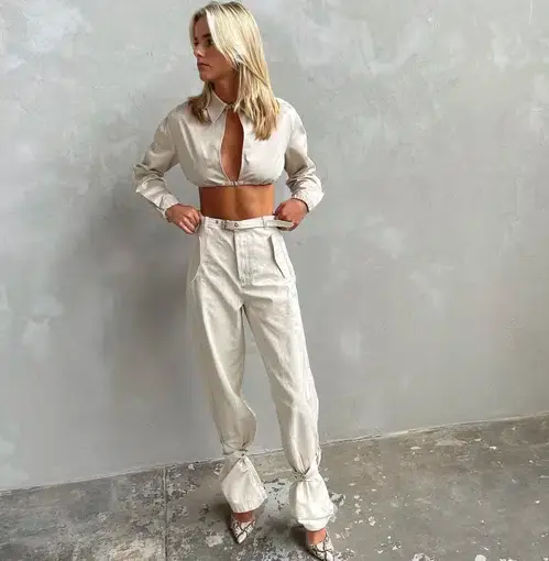 Dion Lee Belted Blouson Pant in Canvas and E-Hook Bra Shirt Set Chalk Size 6