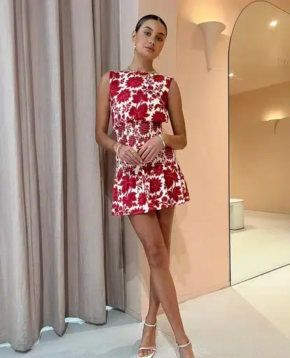 Sir the Label Cinta Open Back Dress Valentina Floral Red Size 1 / AU 8