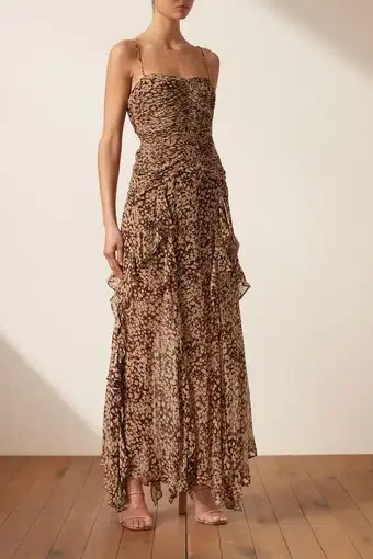 Shona Joy Valeria Ruched Frill Maxi Dress Valeria Print Size 12 