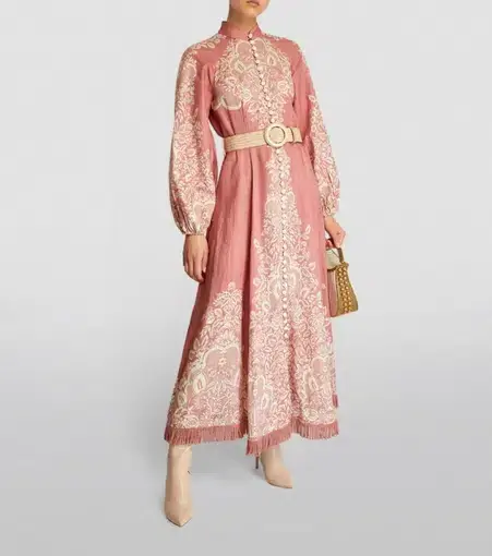 Zimmermann Fringed Pattie Midi Dress Rose Baroque Floral Size 2/Au 12