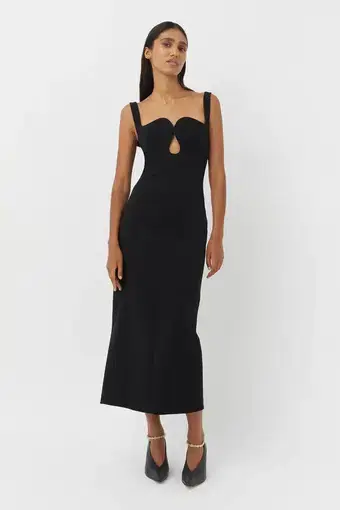 Camilla & Marc Brixton Cut Out Neckline Midi Dress in Black Size 8 