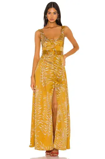 Camila Coelho Belmira Maxi Dress Gold Tropical Size XS/ AU 6