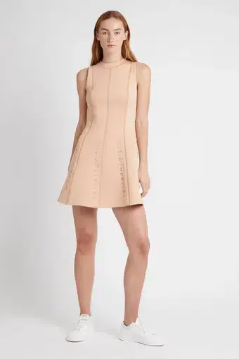 Aje Signature Logo Spacer Knit Mini Dress 802 in Sand Nude Size 10