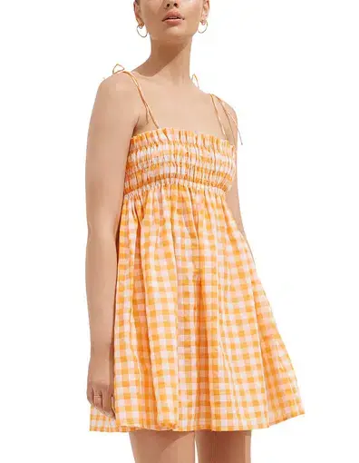Steele Ayanna Mini Dress Papaya Check Orange Print Size M / Au 10