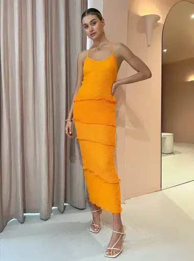 Ambra Madalena Greta Frill Gown Tangerine Orange Size 10