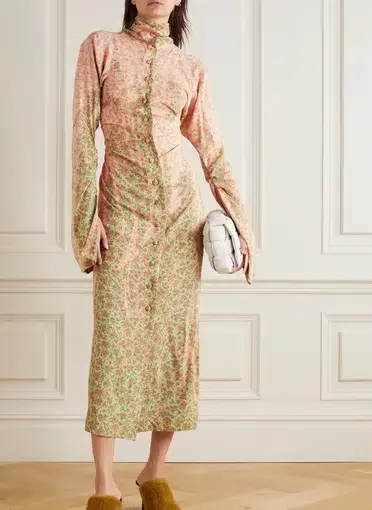 Acne Studios Ruched Floral-print Midi Dress Floral Size 34