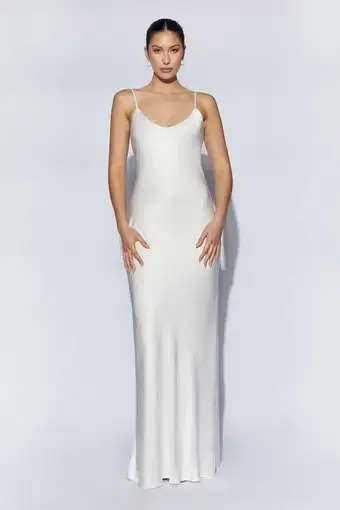 Meshki Kailey Low Back Maxi Dress With Detachable Bow Train White Size S/Au 8