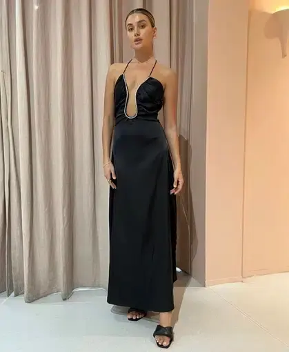 Sonya Moda Satin Embellished Keyhole Dress Black Size  10