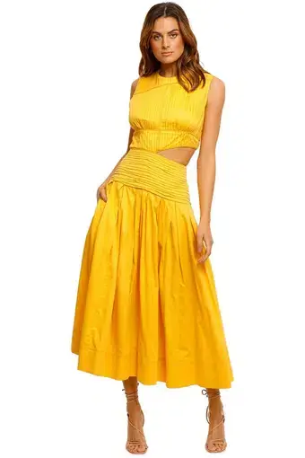 Aje Cascade Cut Out Midi Dress Yellow Size S/Au 8