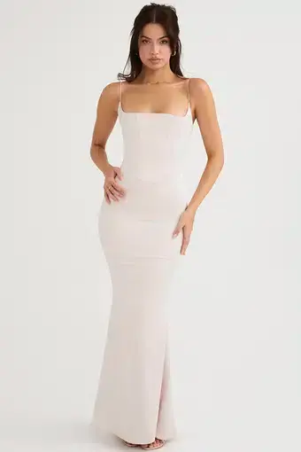 House of CB Olivette Crystal Satin Maxi Dress White Size 10