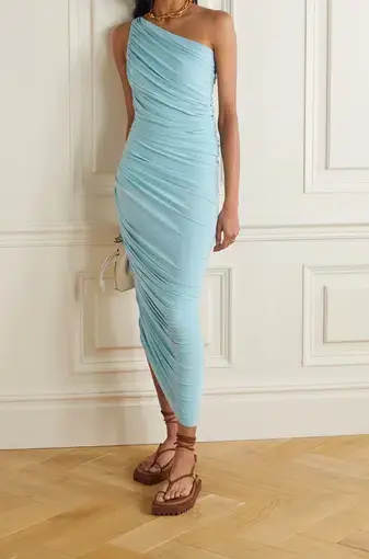 Norma Kamali Diana One Shoulder Ruched Stretch-Jersey Dress Blue Size Size S/AU 8