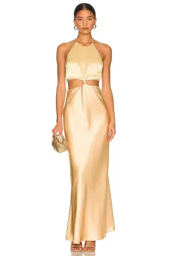 Bec & Bridge Carrie Halter Dress Gold Size 8
