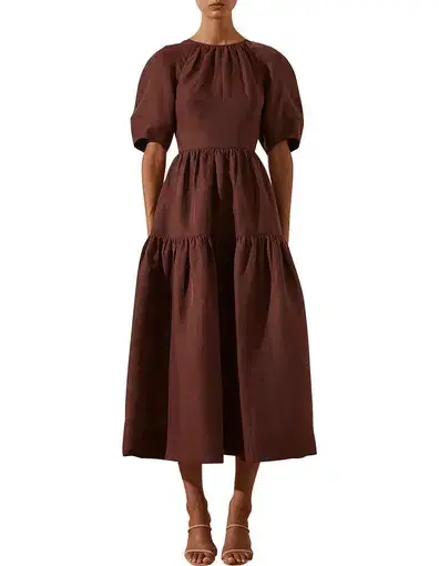 Shona Joy Marlene Short Sleeve Open Back Midi Dress Chocolate Size 14