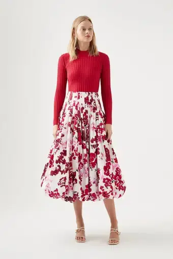 AJE Cherie Bubble Midi Skirt Roses of Provence Print Size 10